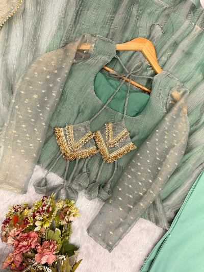 Sage Green Embroidered Work Anarkali Suit Set