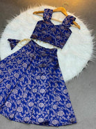 Royal Blue Kids Banarasi Silk Lehenga Blouse Set - BONYHUBLehangas