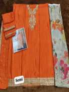 Orange Chinon Silk Embroidery Floral Sharara Dupatta Set - BONYHUBSALWAR KAMEEZ