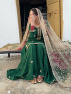 Dark Green Exquisite Sequins Embroidery Sharara Palazzo Suit - BONYHUBSALWAR KAMEEZ