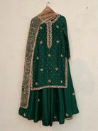 Dark Green Exquisite Sequins Embroidery Sharara Palazzo Suit - BONYHUBSALWAR KAMEEZ