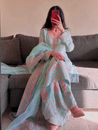 Mint Blue Roman Silk Embroidery Sharara Palazzo Suit - BONYHUBSALWAR KAMEEZ