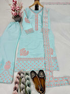 Mint Blue Roman Silk Embroidery Sharara Palazzo Suit - BONYHUBSALWAR KAMEEZ