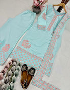 Mint Blue Roman Silk Embroidery Sharara Palazzo Suit - BONYHUBSALWAR KAMEEZ