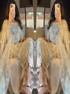 Ivory Cream Soft Net Embroidery Work Straight Suit Set - BONYHUBSALWAR KAMEEZ