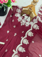 Rosewood Maroon Crunchy Silk Embroidered Anarkali Suit - BONYHUBSALWAR KAMEEZ