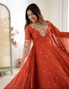 Orange Embroidery Sequence Moti Work Anarkali Suit Set - BONYHUBSALWAR KAMEEZ