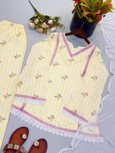Lemon Yellow Printed Farshi Suit Set for Women | Asian Ethnic Wear UK