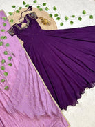 Purple Handwork Silk Gown With Dupatta Set Of 2 - BONYHUBSALWAR KAMEEZ