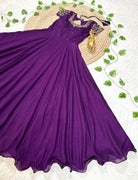 Purple Handwork Silk Gown With Dupatta Set Of 2 - BONYHUBSALWAR KAMEEZ