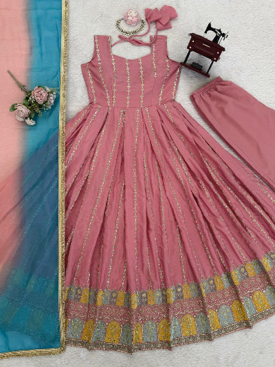 Blush Pink Graceful Chinon Silk Anarkali Suit