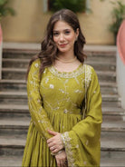 Lime Green Chinon Silk Sequins Embroidered Sharara Suit - BONYHUBSALWAR KAMEEZ
