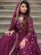 Plum Chinon Silk Sequins Embroidered Sharara Suit - BONYHUBSALWAR KAMEEZ