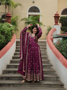 Plum Chinon Silk Sequins Embroidered Sharara Suit - BONYHUBSALWAR KAMEEZ