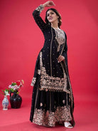 Black Georgette Embroidery Moti Work Sharara Suit - BONYHUBSALWAR KAMEEZ