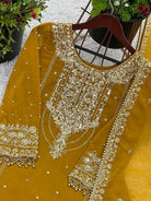 Mustard Yellow Georgette Embroidery Moti Work Sharara Suit - BONYHUBSALWAR KAMEEZ