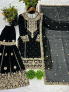 Black Georgette Embroidery Moti Work Sharara Suit - BONYHUBSALWAR KAMEEZ