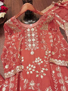 Peach Embroidery Georgette Sharara Suit Set - BONYHUBSALWAR KAMEEZ