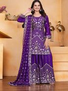 Mystic Purple Chinon Silk Embroidered Sharara Suit - BONYHUBSALWAR KAMEEZ