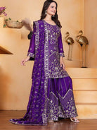 Mystic Purple Chinon Silk Embroidered Sharara Suit - BONYHUBSALWAR KAMEEZ