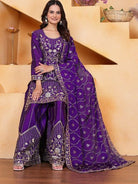 Mystic Purple Chinon Silk Embroidered Sharara Suit - BONYHUBSALWAR KAMEEZ