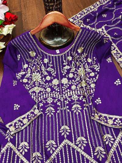 Mystic Purple Chinon Silk Embroidered Sharara Suit - BONYHUBSALWAR KAMEEZ