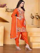 Orange Chinon Silk Embroidered Punjabi Dhoti Suit Set - BONYHUBSALWAR KAMEEZ