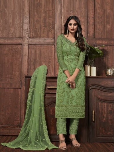Mayesha Pista Green Embroidery Bridal Salwar Kameez - BONYHUBSALWAR KAMEEZ