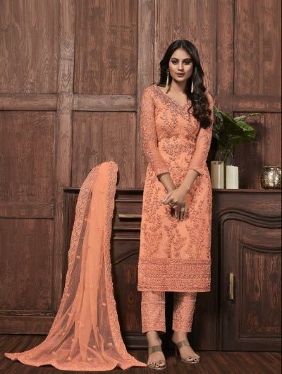 Mayesha Dusty Peach Embroidery Bridal Salwar Kameez - BONYHUBSALWAR KAMEEZ