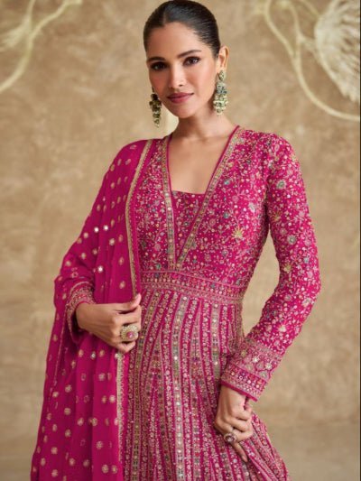 Royal Magenta Pink Exquisite Sequins Work Gown Dupatta Set Of 2 - BONYHUBSALWAR KAMEEZ