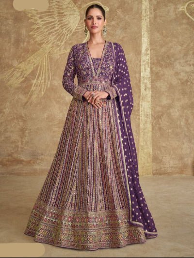 Royal Purple Exquisite Sequins Work Gown Dupatta Set Of 2 - BONYHUBSALWAR KAMEEZ