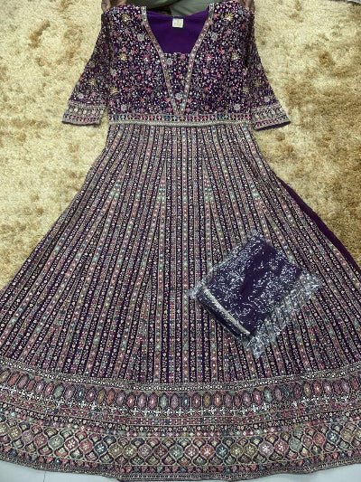 Royal Purple Exquisite Sequins Work Gown Dupatta Set Of 2 - BONYHUBSALWAR KAMEEZ