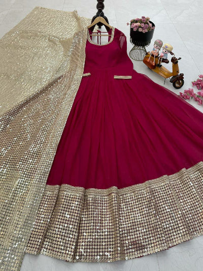 Maroon Gold Wedding Designer Gown Dupatta Set Of 2