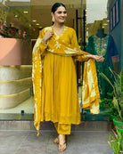 Honey Mustard Yellow Chinon Anarkali Suit Set - BONYHUBSALWAR KAMEEZ