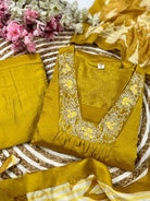 Honey Mustard Yellow Chinon Anarkali Suit Set - BONYHUBSALWAR KAMEEZ