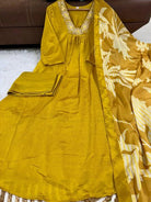 Honey Mustard Yellow Chinon Anarkali Suit Set - BONYHUBSALWAR KAMEEZ