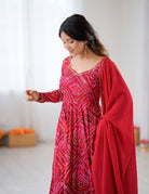 Rani Pink & Red Bhandhani Anarkali Suit Set - BONYHUBSALWAR KAMEEZ