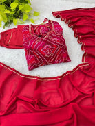 Rani Pink & Red Bhandhani Anarkali Suit Set - BONYHUBSALWAR KAMEEZ