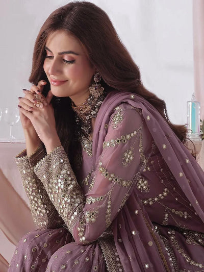 Pastel Lilac Gold Embroidery Gharara Suit Set
