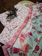 White & Pink Cotton Floral Straight Suit Set - BONYHUBSALWAR KAMEEZ