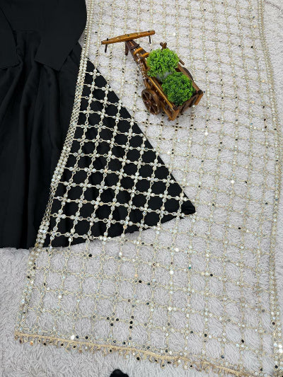 Classic Black Anarkali Suit with Gold Mirror Work Dupatta