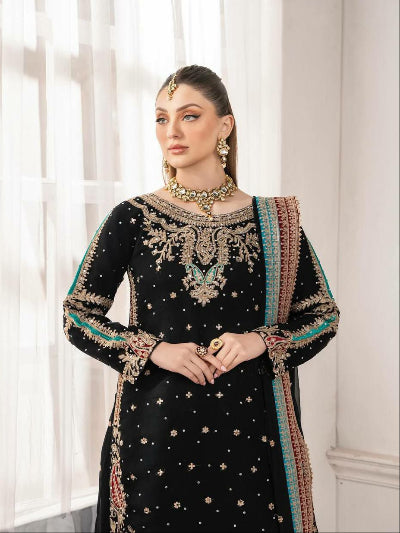 Black Georgette Festive Embroidered Palazzo Suit