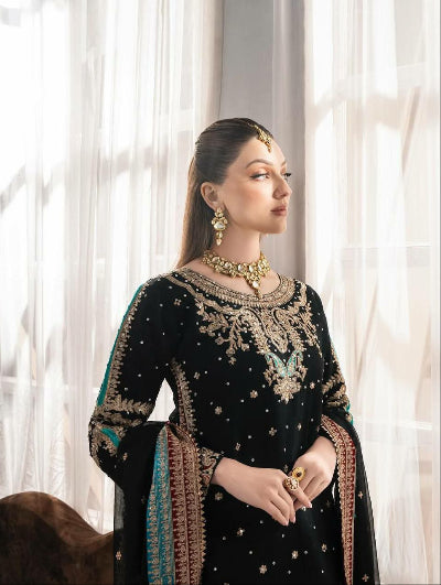 Black Georgette Festive Embroidered Palazzo Suit