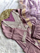 Lilac Roman Silk Golden Thread Work Straight Suit Set - BONYHUBSALWAR KAMEEZ
