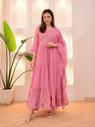 Powder Pink Chanderi Layered Anarkali Dupatta Set Of 2 - BONYHUBSALWAR KAMEEZ