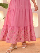 Powder Pink Chanderi Layered Anarkali Dupatta Set Of 2 - BONYHUBSALWAR KAMEEZ