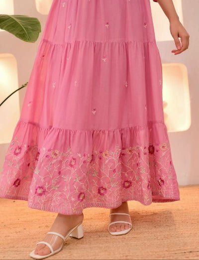 Powder Pink Chanderi Layered Anarkali Dupatta Set Of 2 - BONYHUBSALWAR KAMEEZ