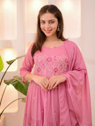 Powder Pink Chanderi Layered Anarkali Dupatta Set Of 2 - BONYHUBSALWAR KAMEEZ