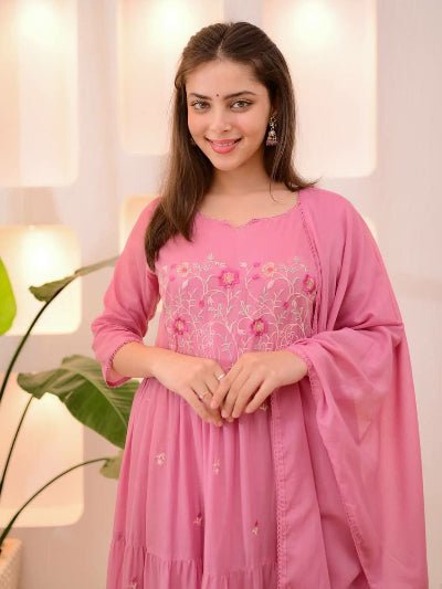 Powder Pink Chanderi Layered Anarkali Dupatta Set Of 2 - BONYHUBSALWAR KAMEEZ