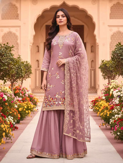 Pastel Blush Pink Tissue Silk Sharara Suit